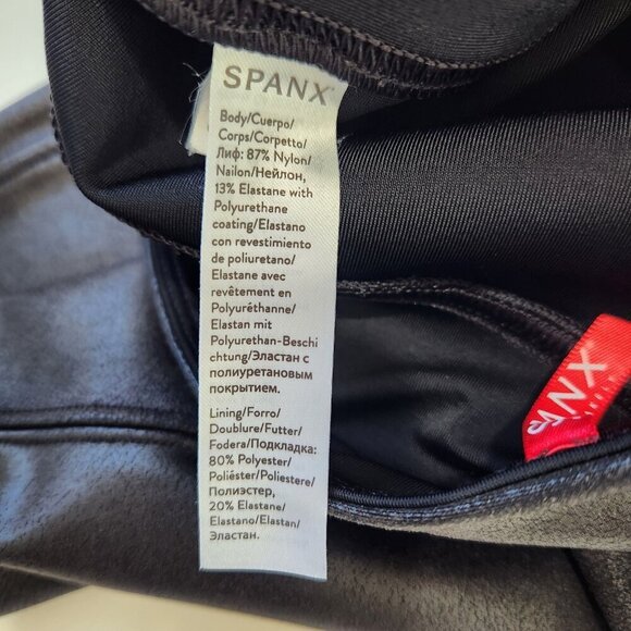 SPANX Shape Faux Leather Leggings XS Petite Black High Waist Slimming 2437Q - Picture 9 of 9